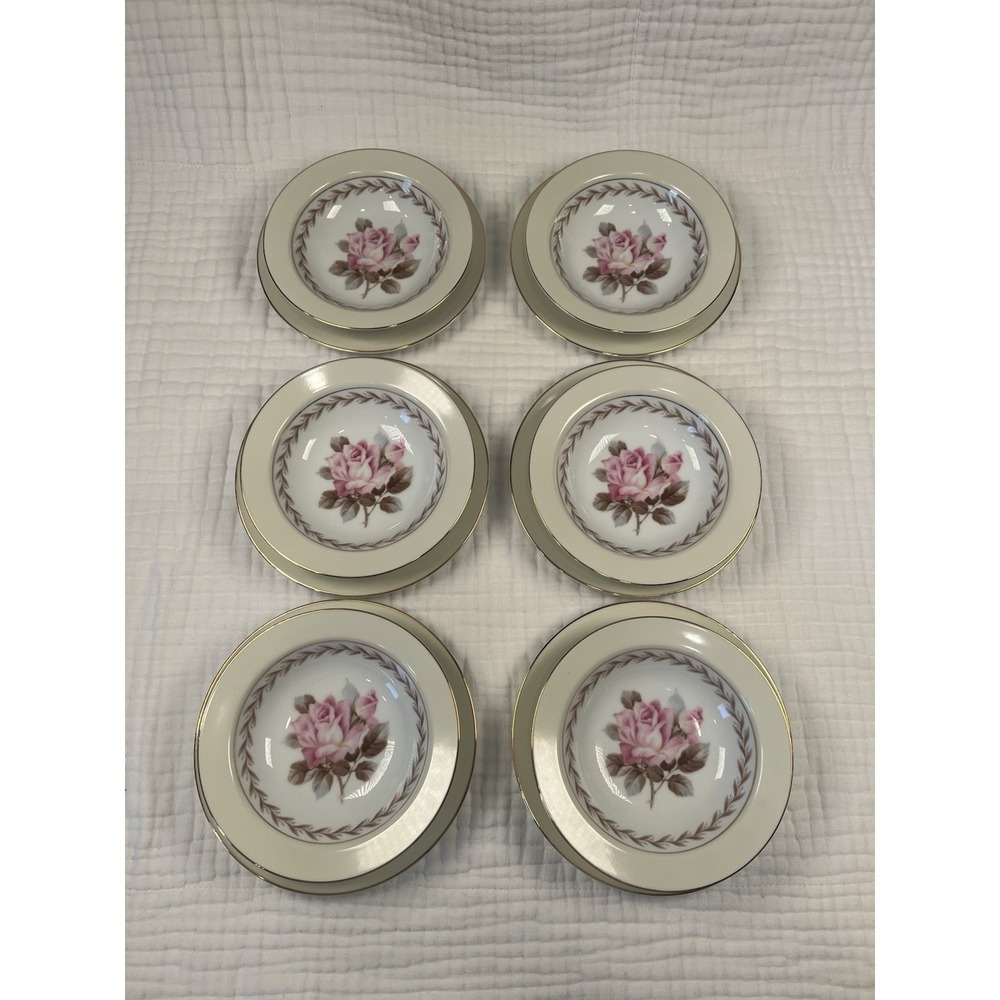 Vintage Noritake Rose Dessert Bowls w Underplates Set of 6 Nippon Toki Gold